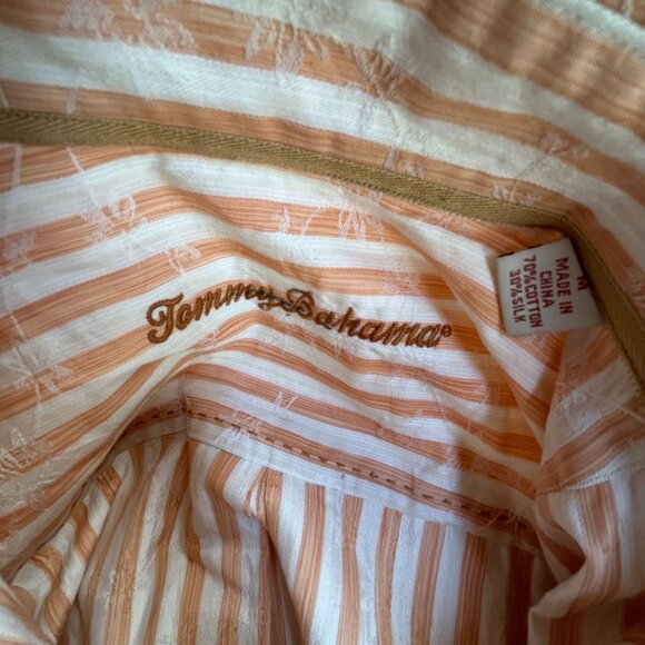 Tommy Bahama Mens Striped Long-Sleeve Button-Down Shirt Medium Peach Silk Blend - Picture 3 of 7